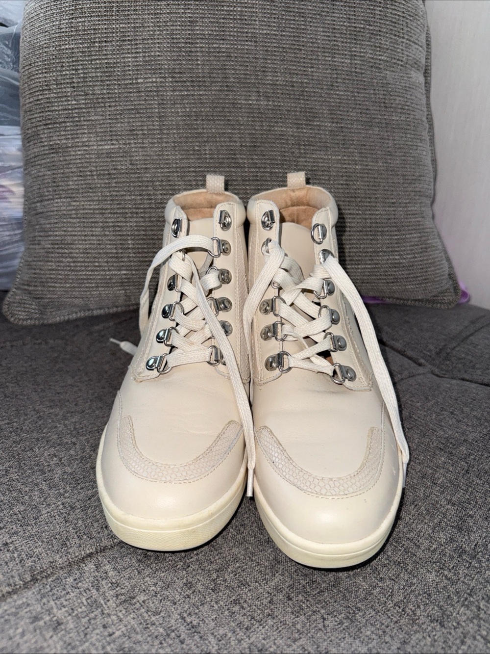 Vionic Jordy Leather Hiker Wedge Boots Ankle High Top 10.0 Cream Gorpcore